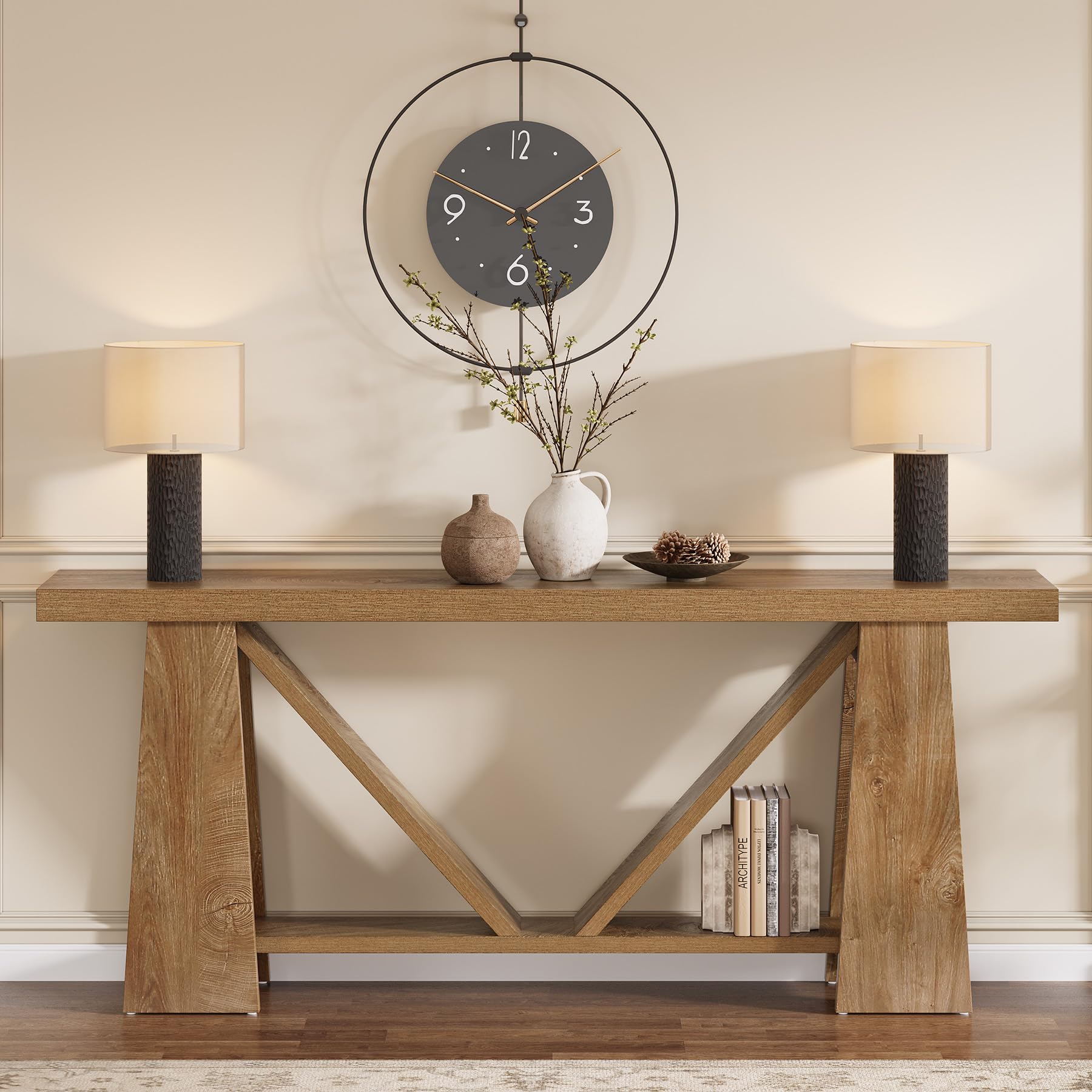 70.9-Inch Extra Long Console Entryway Table, Farmhouse Narrow Sofa Table Behind