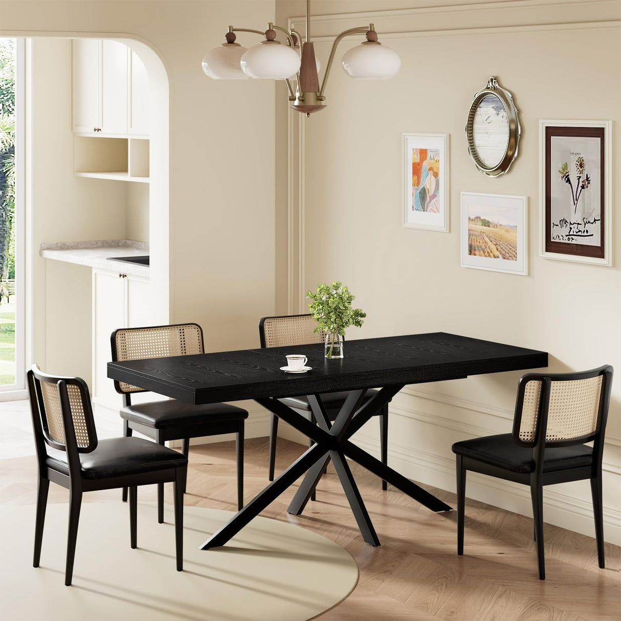 55''-70.9'' Extendable Dining Table for 4-8, Rectangle Expandable Kitchen Table