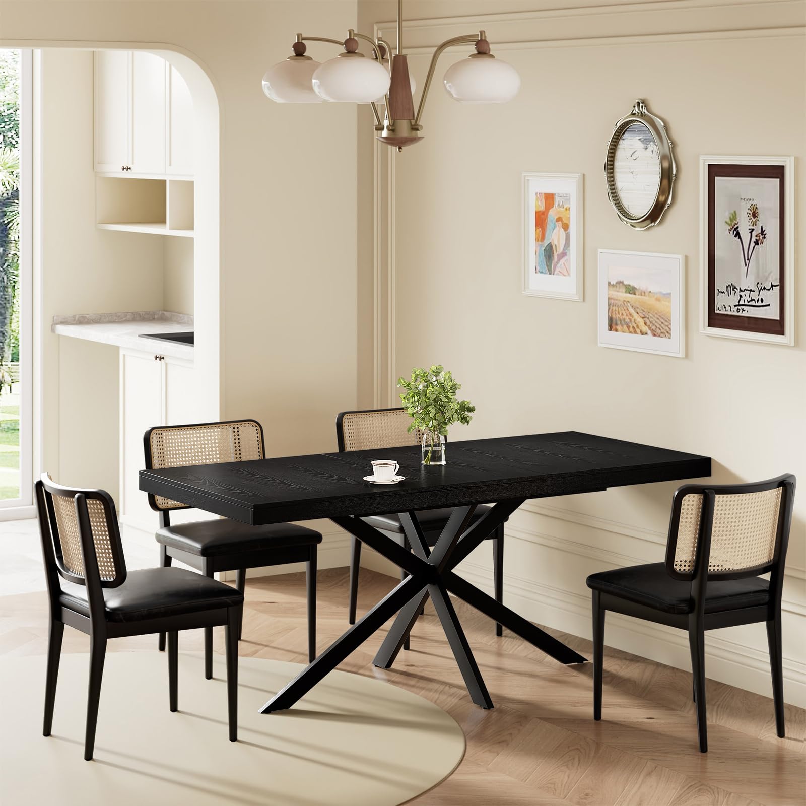 55''-70.9'' Extendable Dining Table for 4-8, Rectangle Expandable Kitchen Table