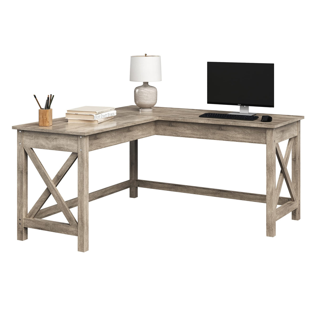 L-Shaped Computer Desk with X-Pattern Legs for Home Office, or Craft Table, 59"