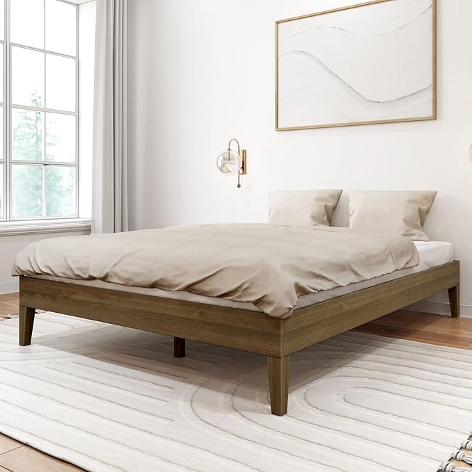 Solid Wood Platform Bed Frame, Strong Wood Slat Support, No Box Spring Needed