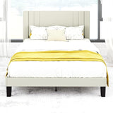 Queen Size Bed Frame, Linen Fabric Upholstered Platform