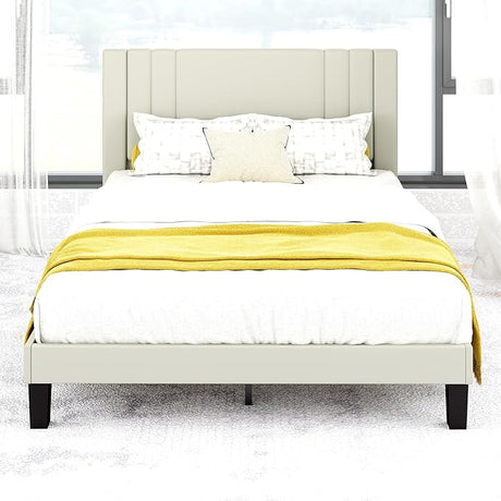 Queen Size Bed Frame, Linen Fabric Upholstered Platform