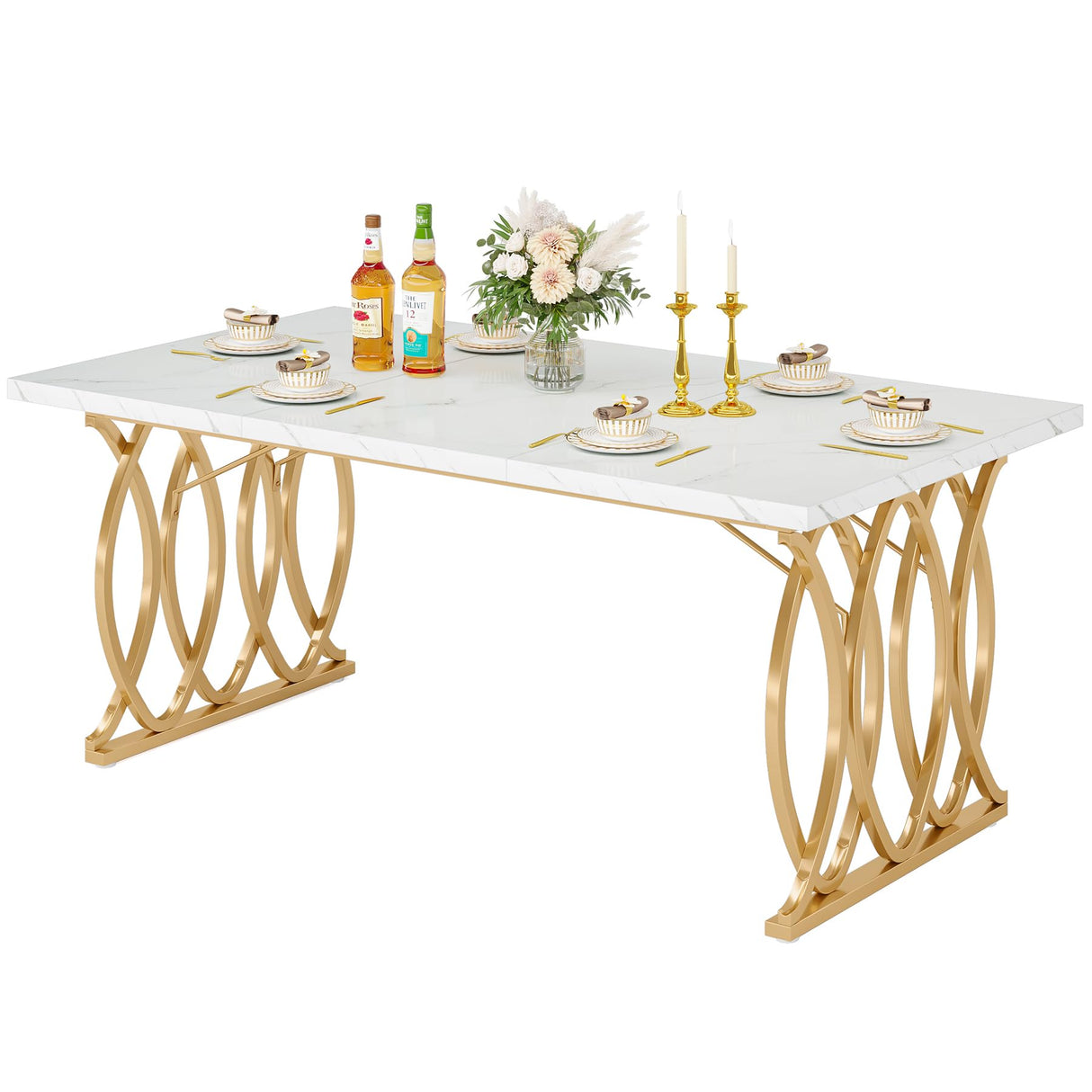 Modern Dining Table, 63" Large Kitchen Table for 4-6 People, Unique Rectangular Dinner Table Kitchen & Dining Room