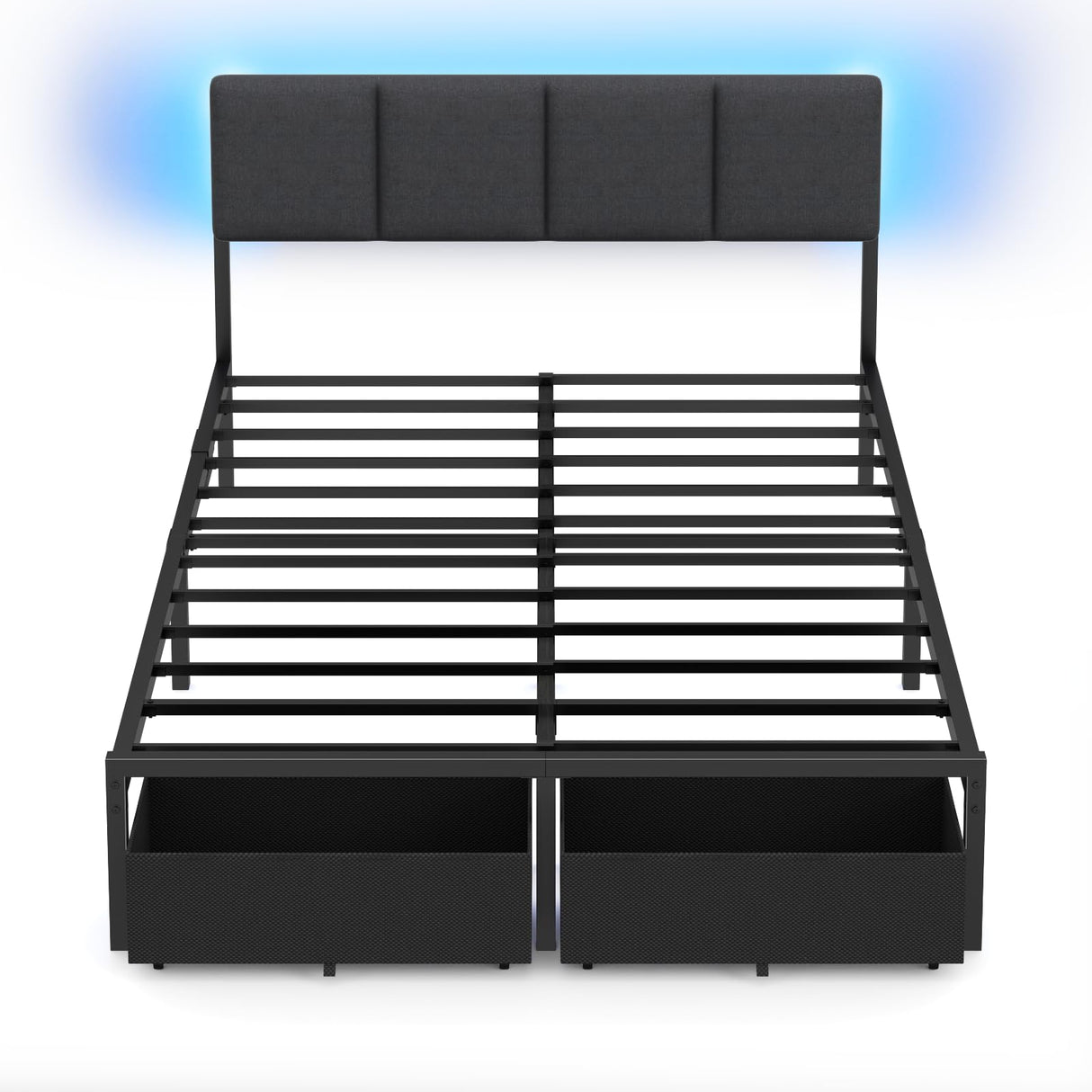 Full Size Upholstered Bed Frame with LED Lights & USB Charging