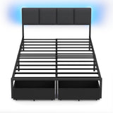 Full Size Upholstered Bed Frame with LED Lights & USB Charging