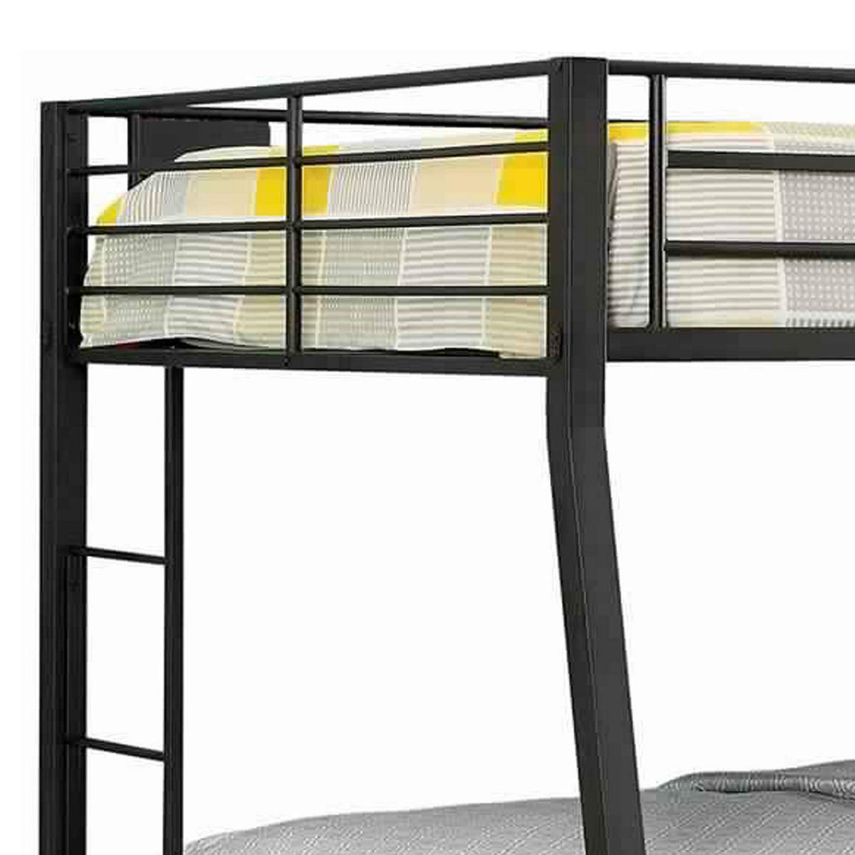 BM217535 Horizontal Slatted Metal Bunk Bed with 2 Ladders, Black - Full Over Queen Size