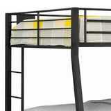 BM217535 Horizontal Slatted Metal Bunk Bed with 2 Ladders, Black - Full Over Queen Size