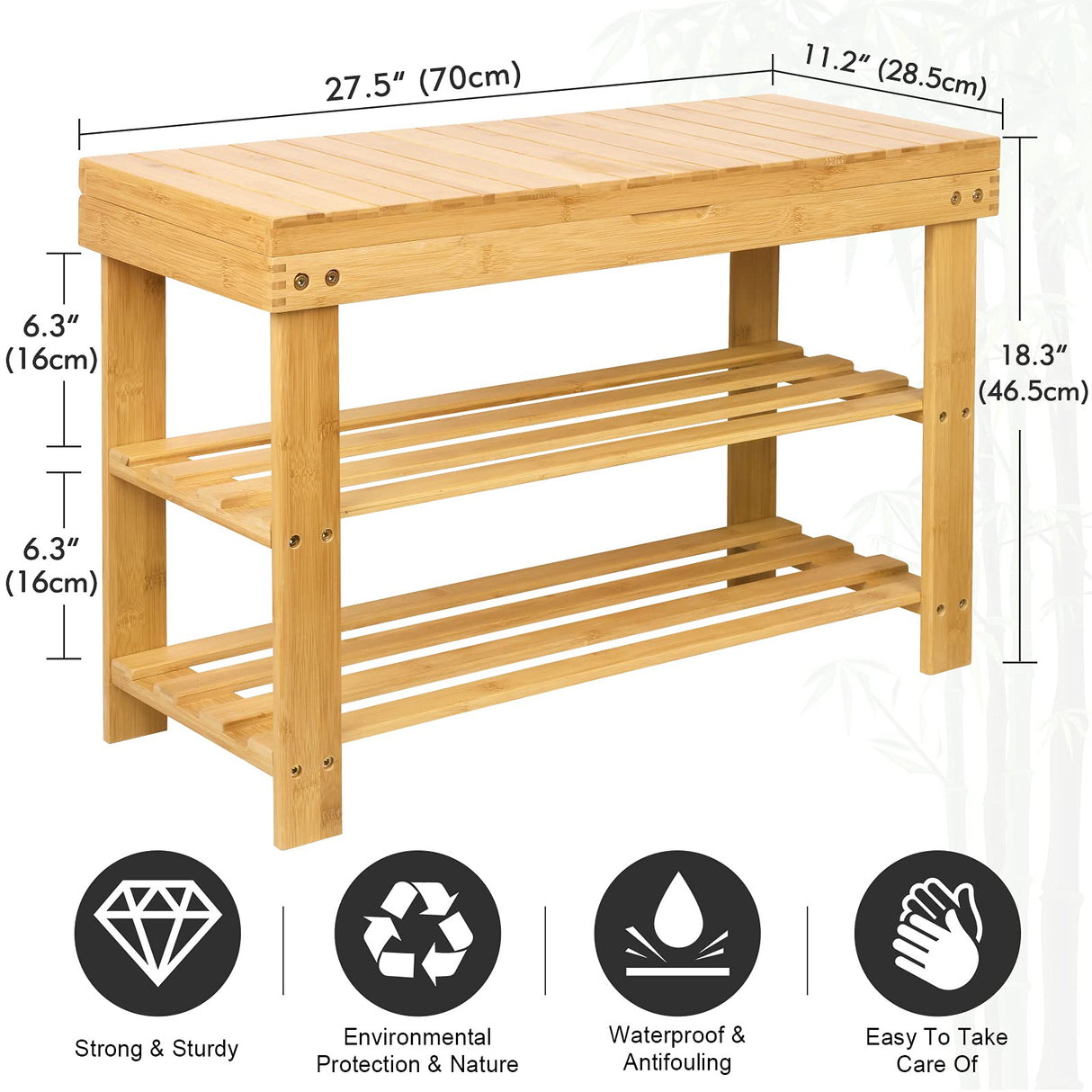 BAMBUROBA Shoe Rack Storage Bench Bamboo Organizer Entryway Organizing Shelf with Storage Drawer on Top (Natural)