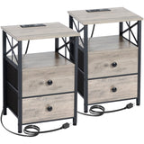 Night Stand Set 2, Nightstand with Charging Station, End Tables Living Room