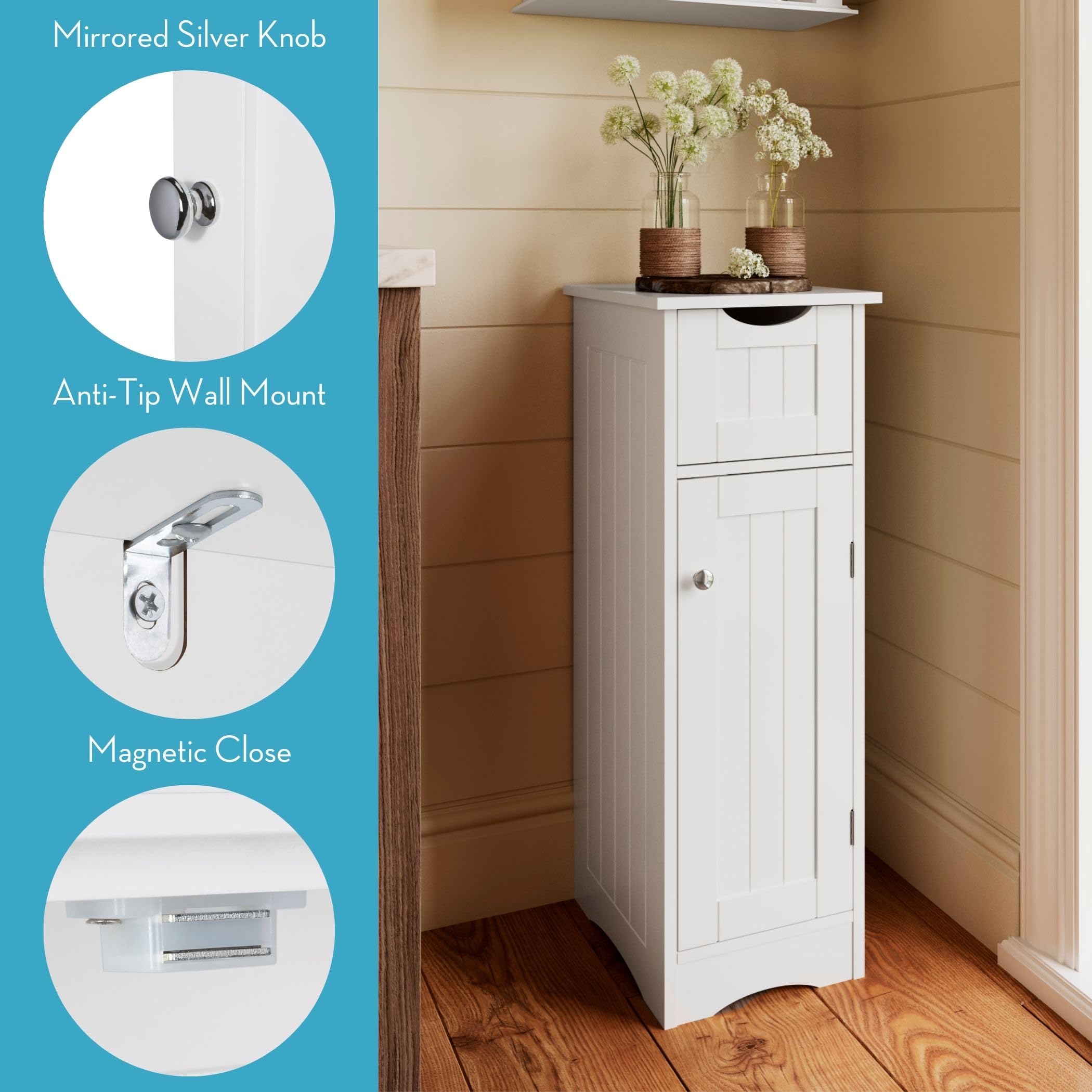 Slim, White Ashland Cabinet with Drawer