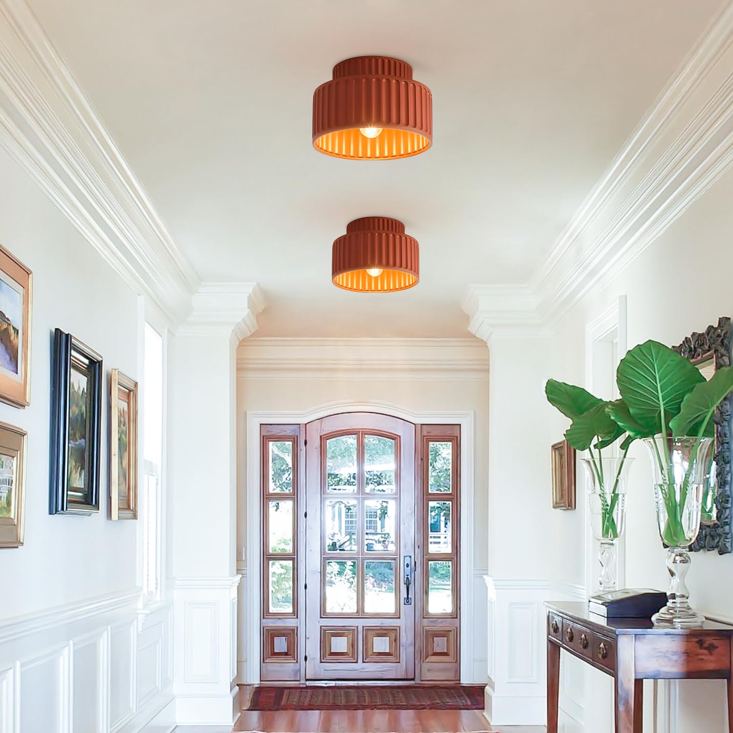 Nordic Round Semi Flush Mount Ceiling Light - Orange Red Resin
