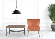 26" Burnt Orange Velvet and Brown Solid Color Slipper Chair