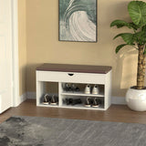 White Wood Shoe Storage Bench with Cushion, Entryway Bench with Lift Top Storage Box