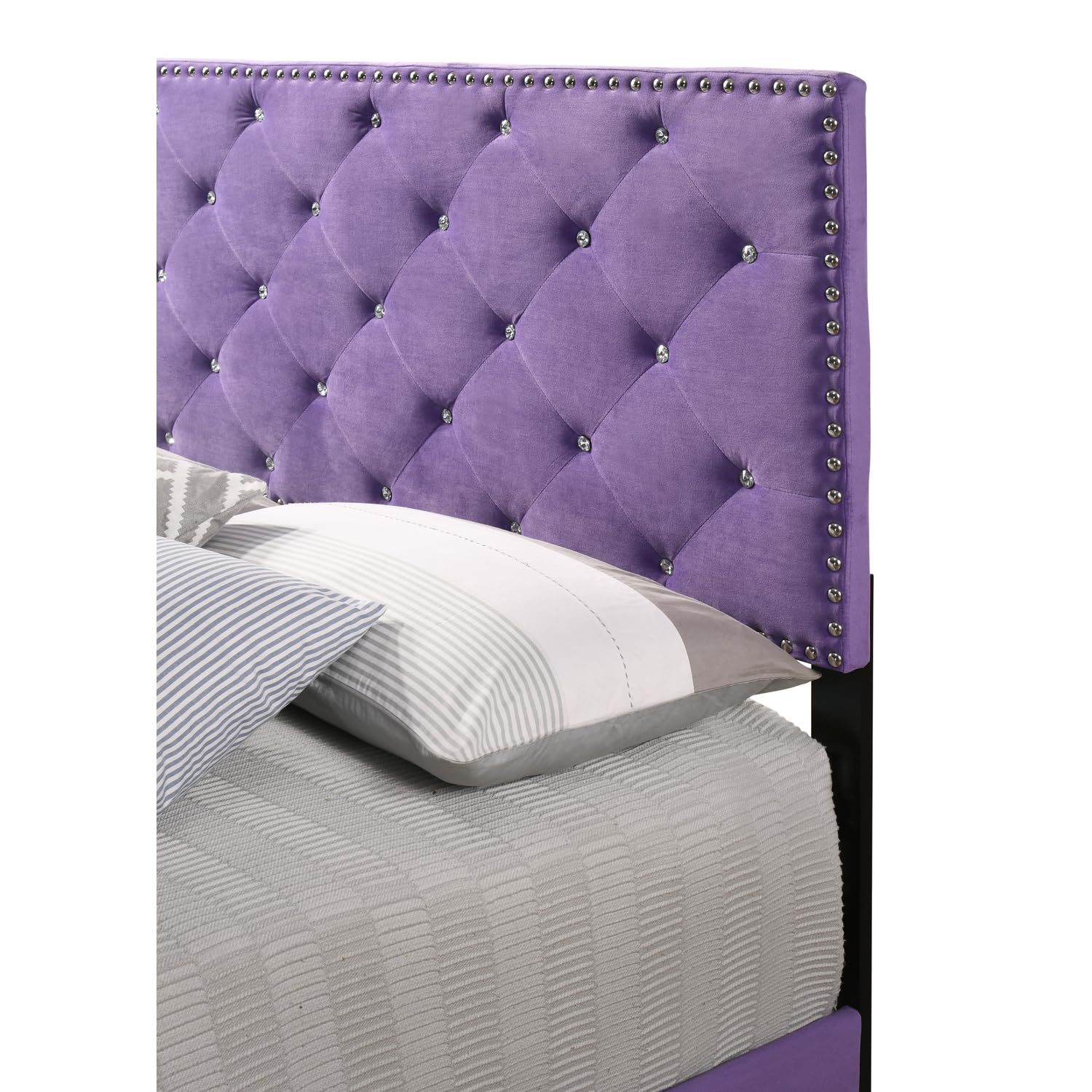 Gothic Grandeur Purple Velvet Queen Bed with Tufted Headboard