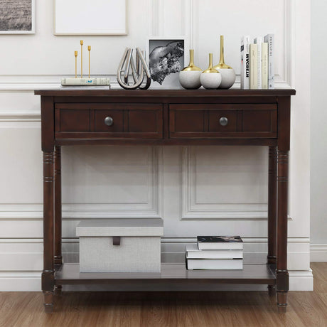 Wood Console Sofa Table with Drawer and Bottom Shelf, WeYoung Daisy Series Entryway