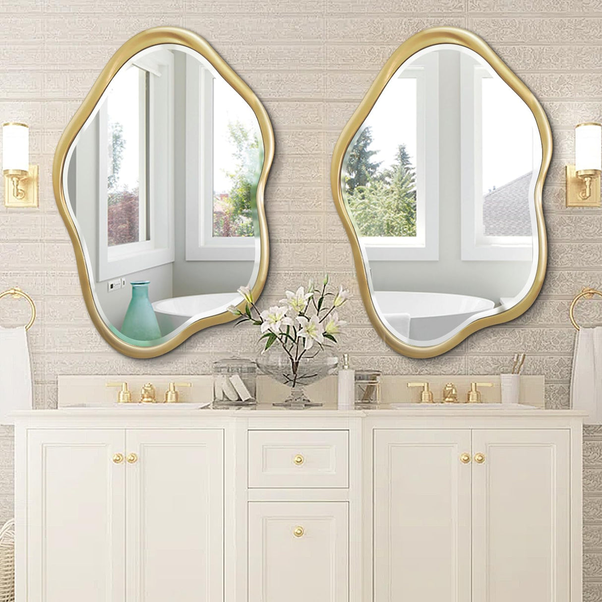 Irregular Wall Mirror, 24"X36" Gold Asymmetrical Bathroom Vanity Mirror