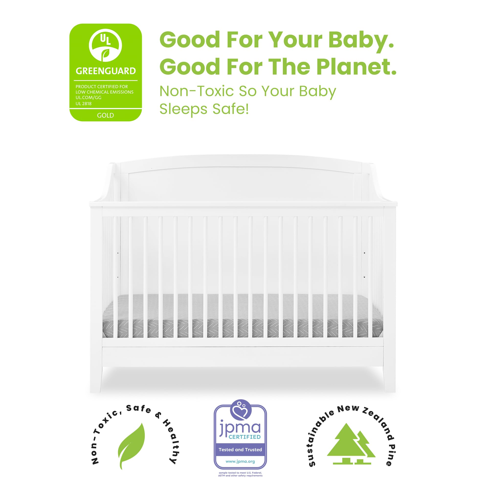 Delta Children Campbell 6-in-1 Convertible Crib - Greenguard Gold Certified, Bianca White