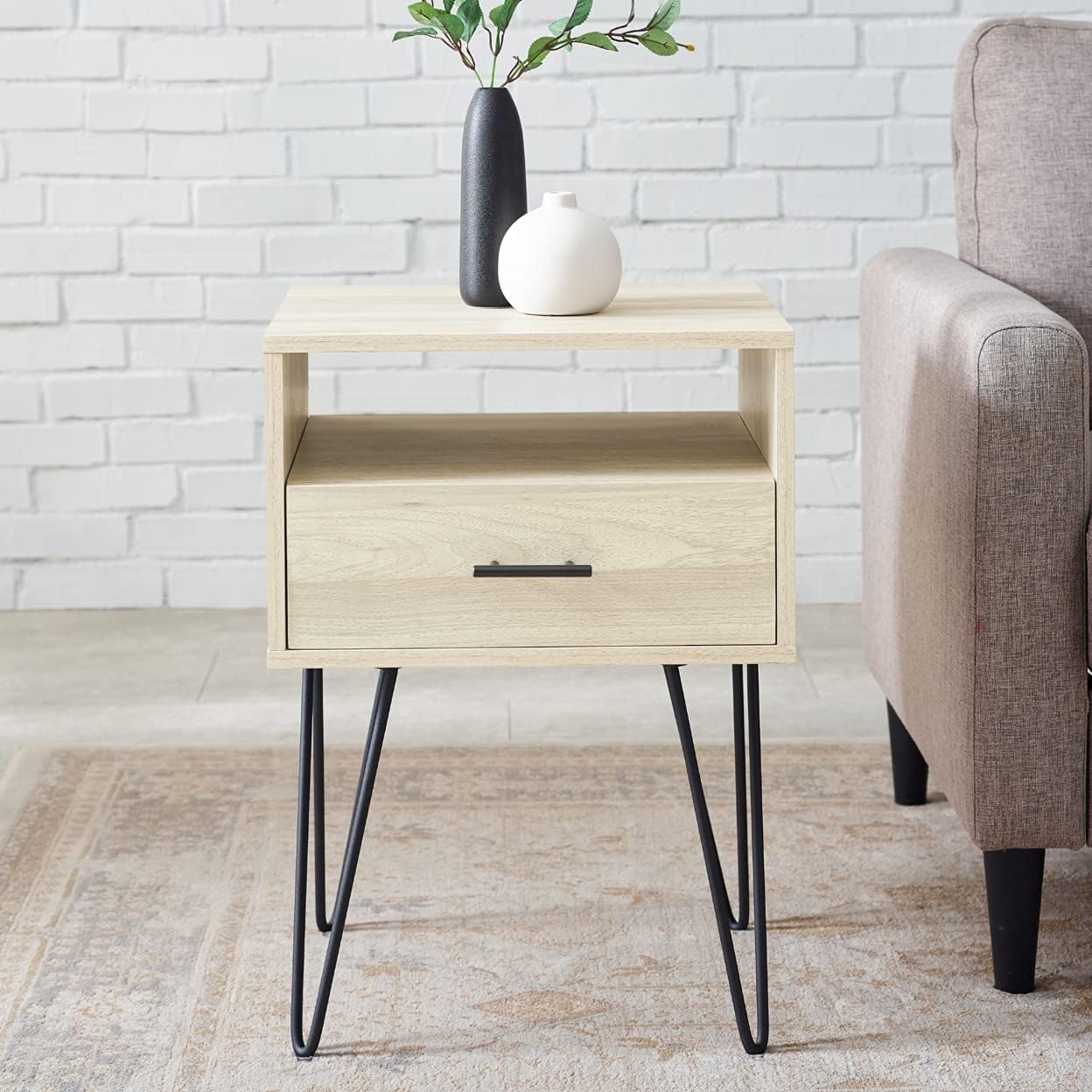 Croft Modern Small Bed Side Table Nightstand with Drawer Accent Table, 18 Inch, Birch