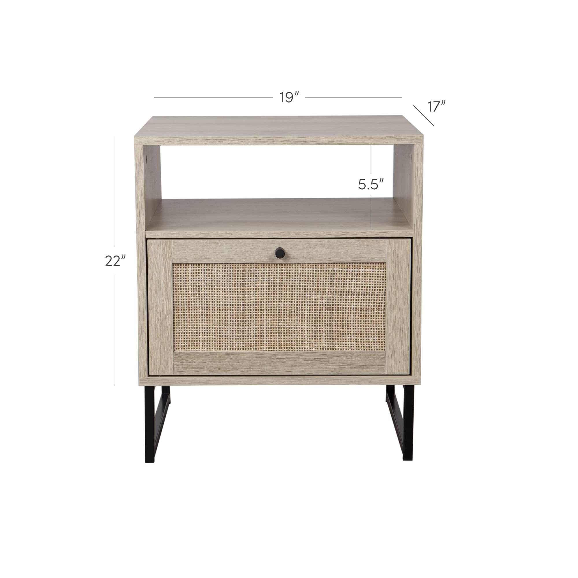 Mina Rattan Wood End Side Accent Table Nightstand with Storage for Living Room