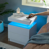 i-aplus Nightstand Set of 2 LED Nightstand with 2 Drawers, Bedside Table