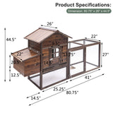 Chicken Coop, 80-in Outdoor Wooden Chicken Coops Poultry Hen House Cages