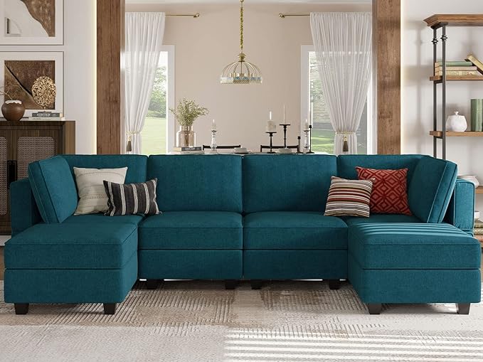 U Shaped Sofa Modular Couch Reversible Storage Ottoman 6 Seater Sofa
