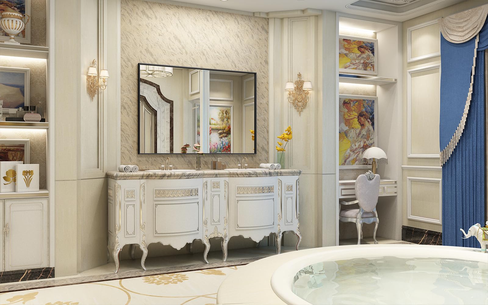 Black Bathroom Mirror, Metal Framed Vanity Mirror