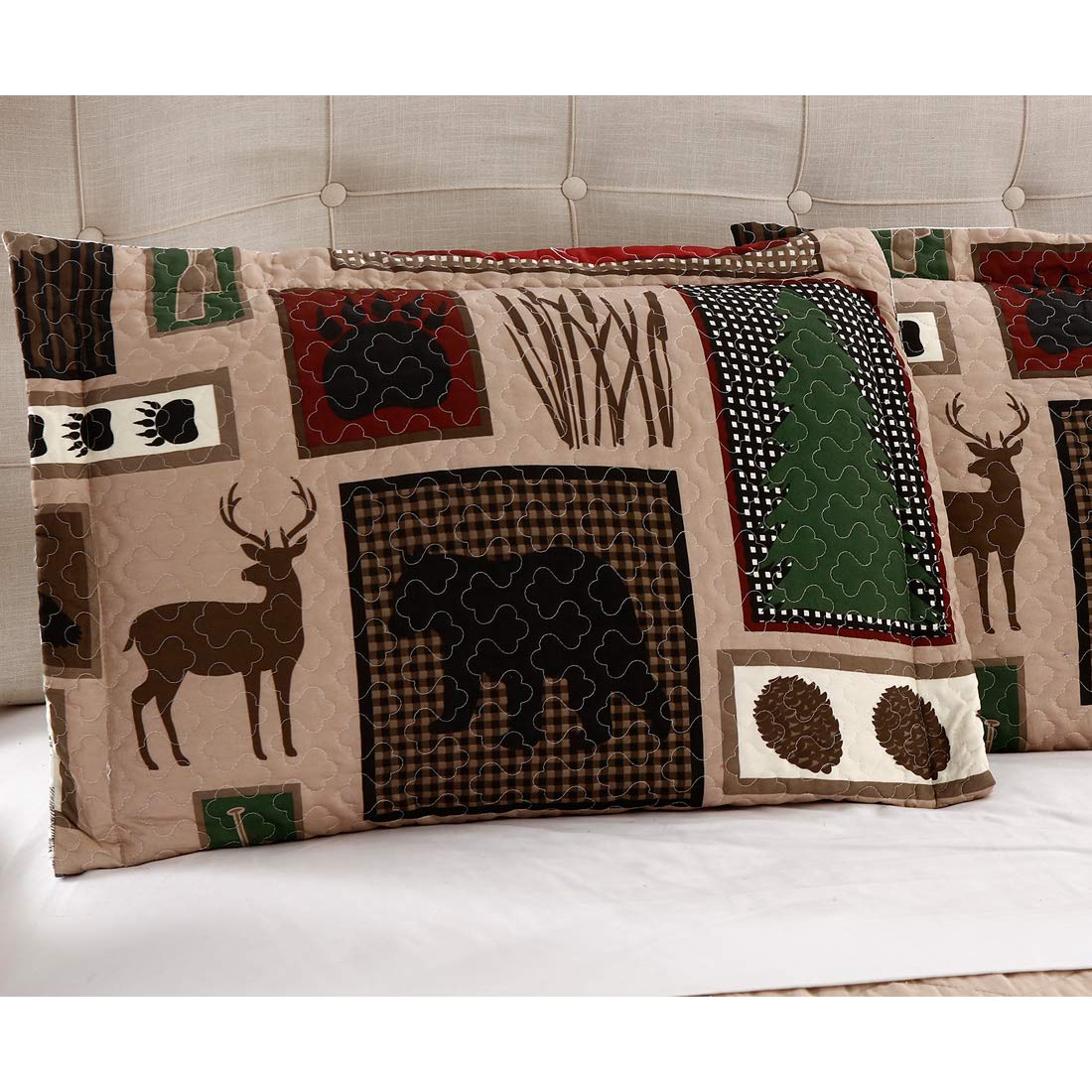 Home Rustic Bedding Lodge Moose Bear Quilt Set Full/Queen Size,3 Pcs Lightweight