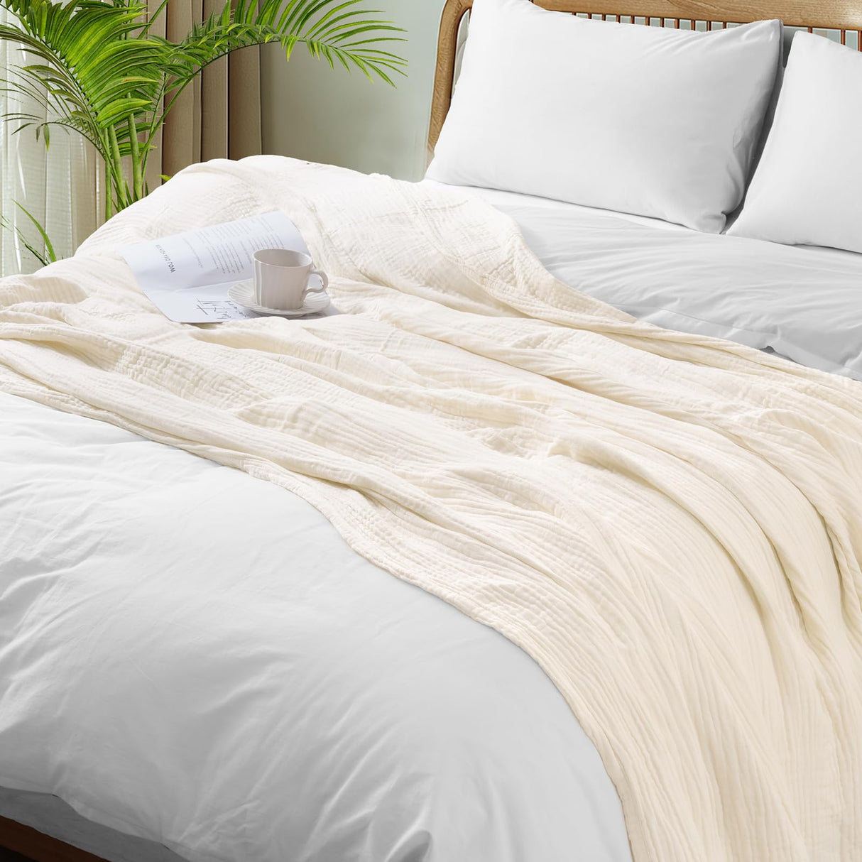 Cooling Muslin Throw Blanket for Hot Sleepers, 60% Rayon Derived from Bamboo,