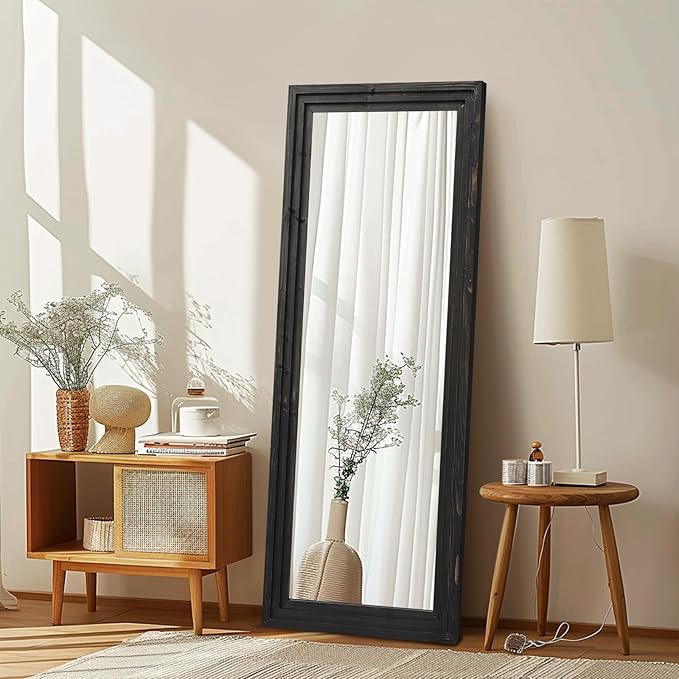 Full Length Mirror 65"x24" Solid Wood Frame Floor Large Mirror for Living