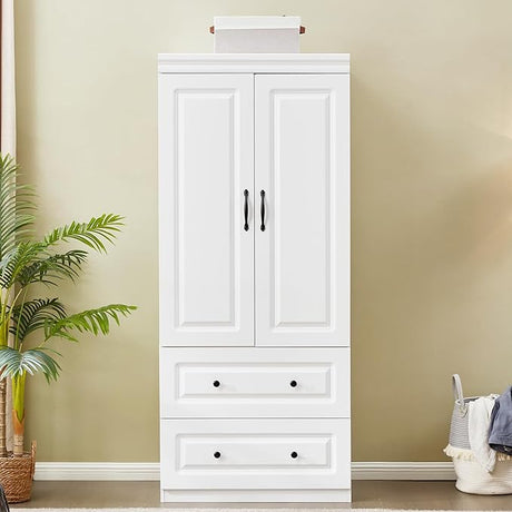 74.2" Tall 4-Doors 4 Drawers White Wardrobe Armoire Closet