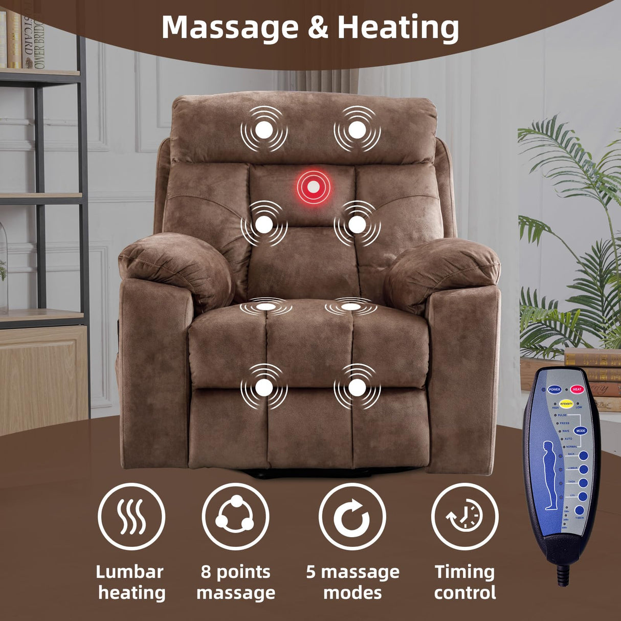 CANMOV Large Power Lift Recliner Chair with Massage and Heat for Elderly Big and Tall People, Overstuffed Wide Recliners with 2 Cup Holders, Side Pocket and USB Port, Camel