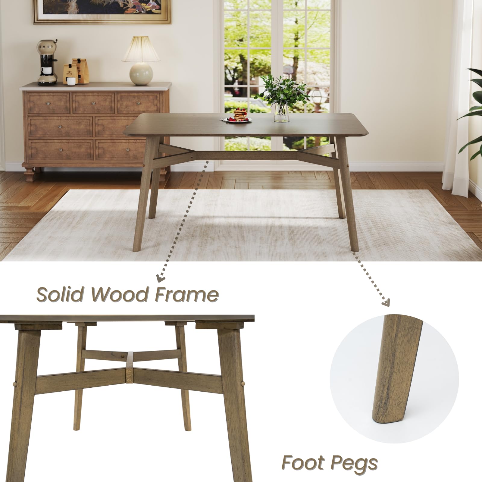 Modern Wooden Dining Table for 4-6 People - 59" Grey Rectangular