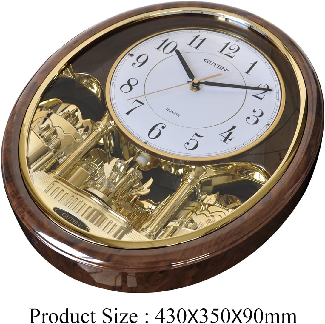 YUNTIMESS Melody & Chime Motion Wall Clock with Rotating Pendulum, Decorative Wall Clock, for Home, Hotel, Library or Church Decor.