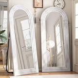 Arched Full Length Mirror with Solid Wood Frame, 65x22 Farmhouse Wall Mirror Full Length with Stand, Vertical Hanging, Leaning Standing for Bedroom, Living Room, Rustic White