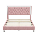 Queen Size Upholstered Bed Frame with LED Lights,Modern Velvet Platform Bed