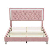Queen Size Upholstered Bed Frame with LED Lights,Modern Velvet Platform Bed