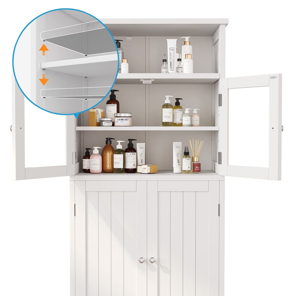 Bathroom Storage Cabinet, Bathroom Cabinet with Open Storage, Kitchen Pantry Cabinet with Doors, Bathroom Floor Cabinet, 23.6 x 11.8 x 50.4 Inches,