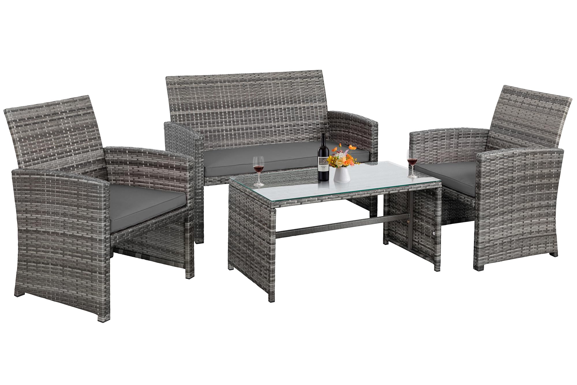 4 Piece Patio Ratten Set Outdoor Furniture Set Wicker Conversation Set
