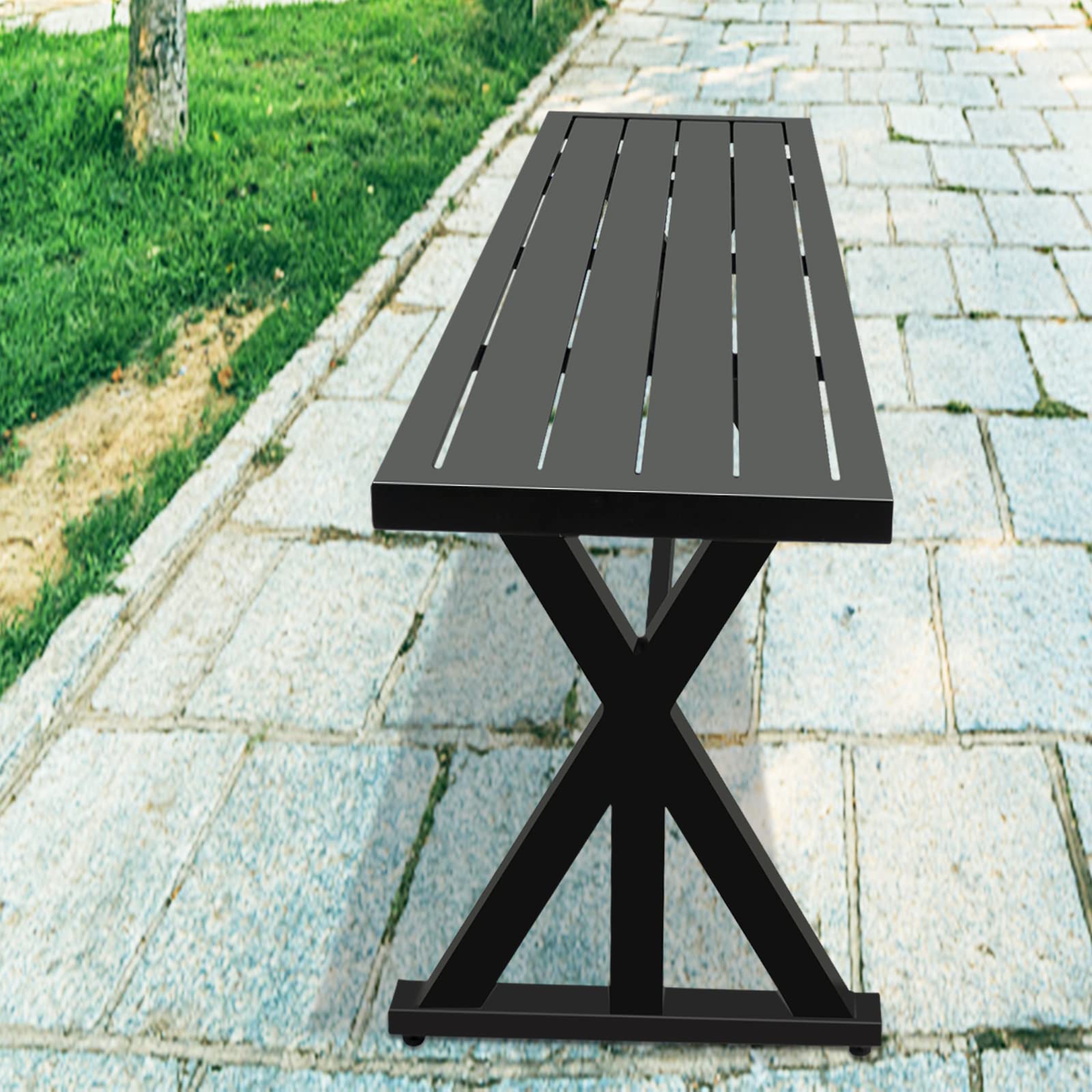 61" Patio Benches 2-3 People Dining Metal Backless Bench