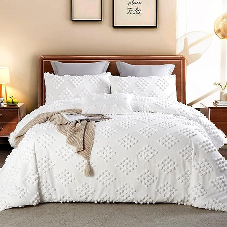 Queen Size Set Boho White Queen Comforter Bedding Queen Size Fluffy and Lightweight