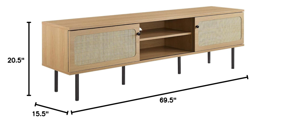 Modway Cambria Rattan and Particleboard TV Stand for TVs up to 70" in Oak