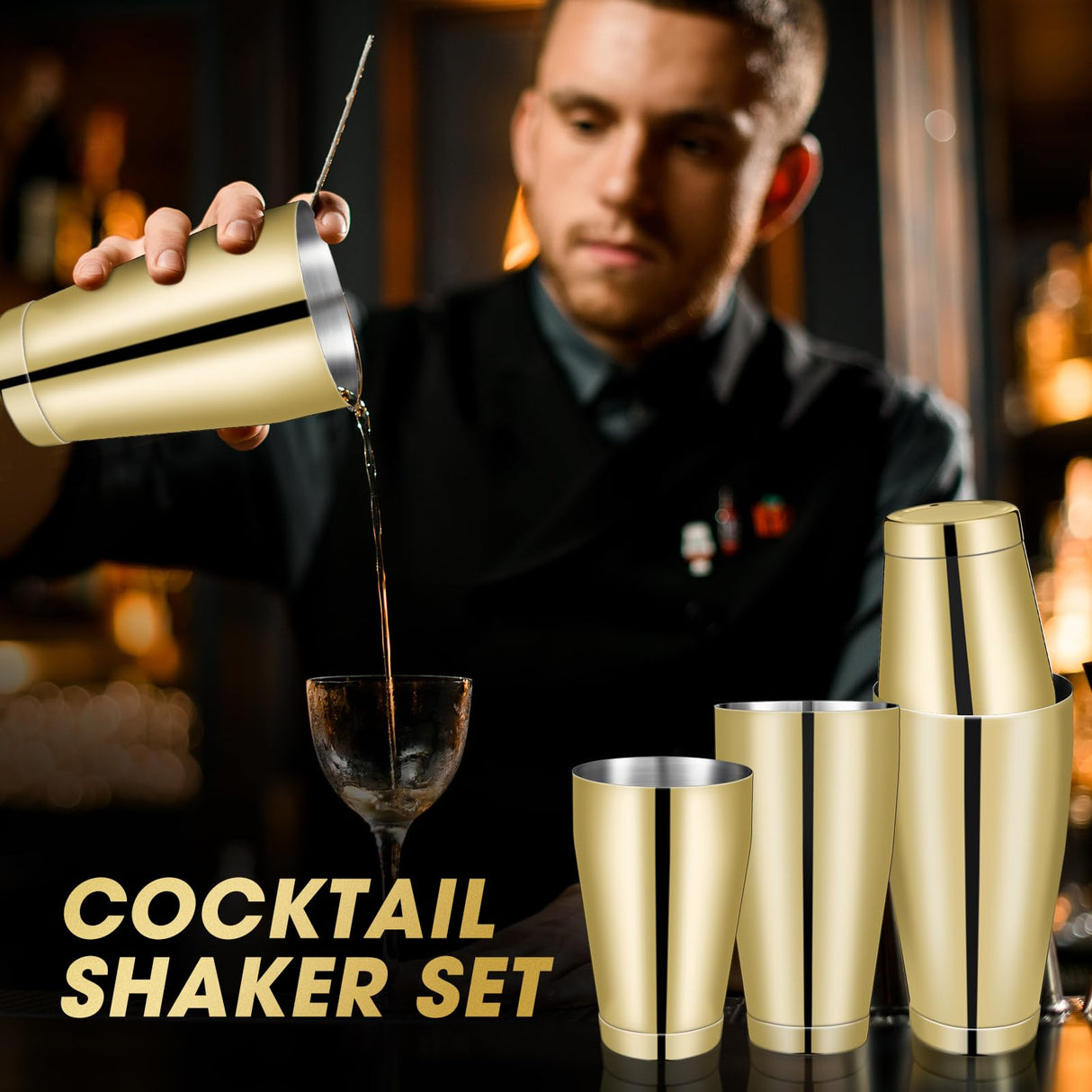 16 Pcs Cocktail Shakers Professional Bar Shaker Boston Shaker Set Stainless