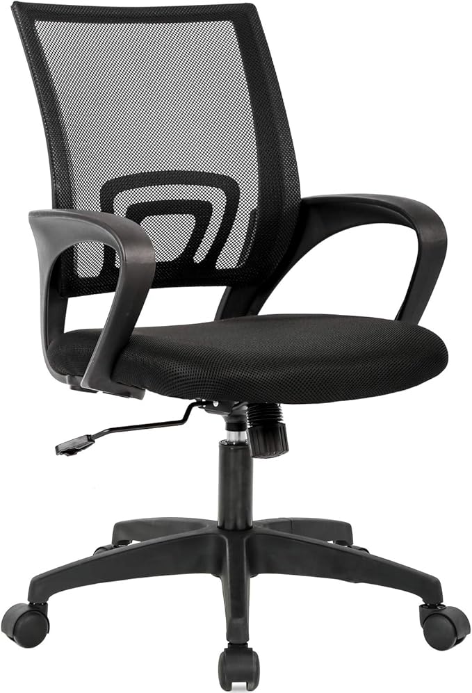 Chair Ergonomic Desk Chair Mid Back Computer Chair Task Rolling Swivel Chair with Lumbar Support Arms Modern Executive Adjustable Chair for Girl Adults Women(Red)