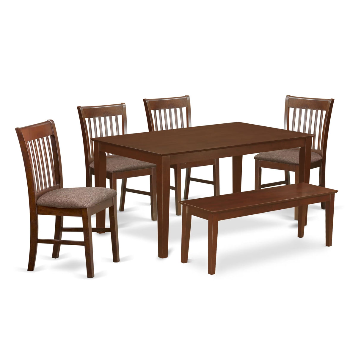 Capri 6 Piece Modern Dining Set Contains a Rectangle Wooden Table and 4 Linen Fabric