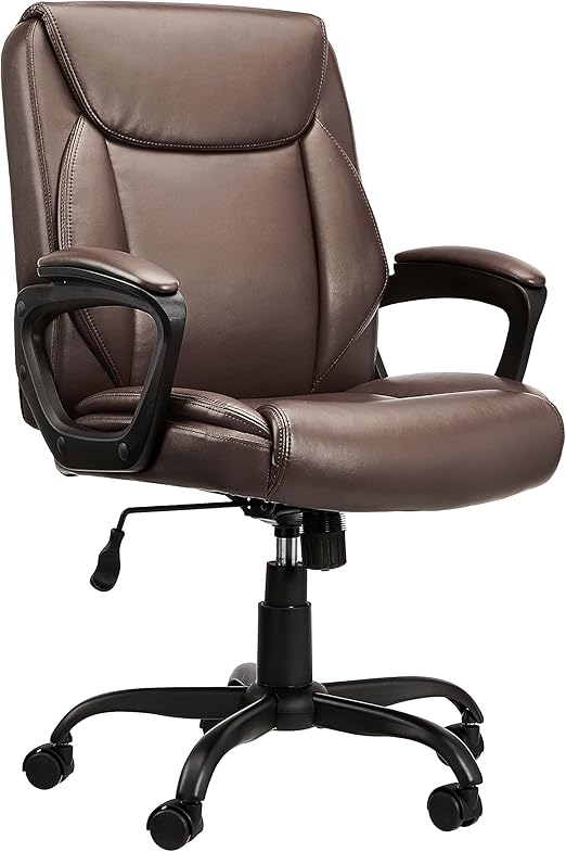 Classic PU Padded Mid-Back Office Chair with Armrests - Brown