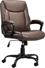 Classic PU Padded Mid-Back Office Chair with Armrests - Brown