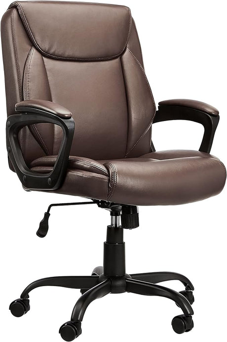 Classic Puresoft PU-Padded Mid-Back Office Computer Desk Chair with Armrest - Cream