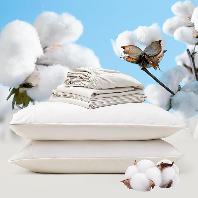 Stitch 100% Organic Cotton Sheet Set King- 300 TC Luxury Hotel Sateen Weave, GOTS